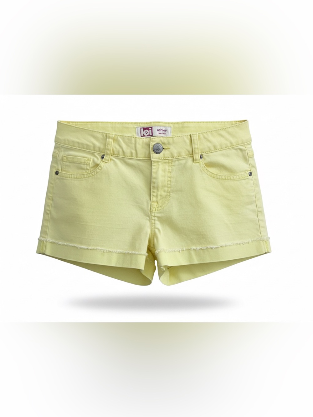 L.E.I. Ashley Low Rise Neon Yellow Denim Shorts Y2K Juniors 11
